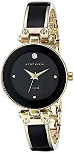 Anne Klein Women's AK/1980BKGB Diamond-Accented Dial Black and Gold-Tone Bangle Watch