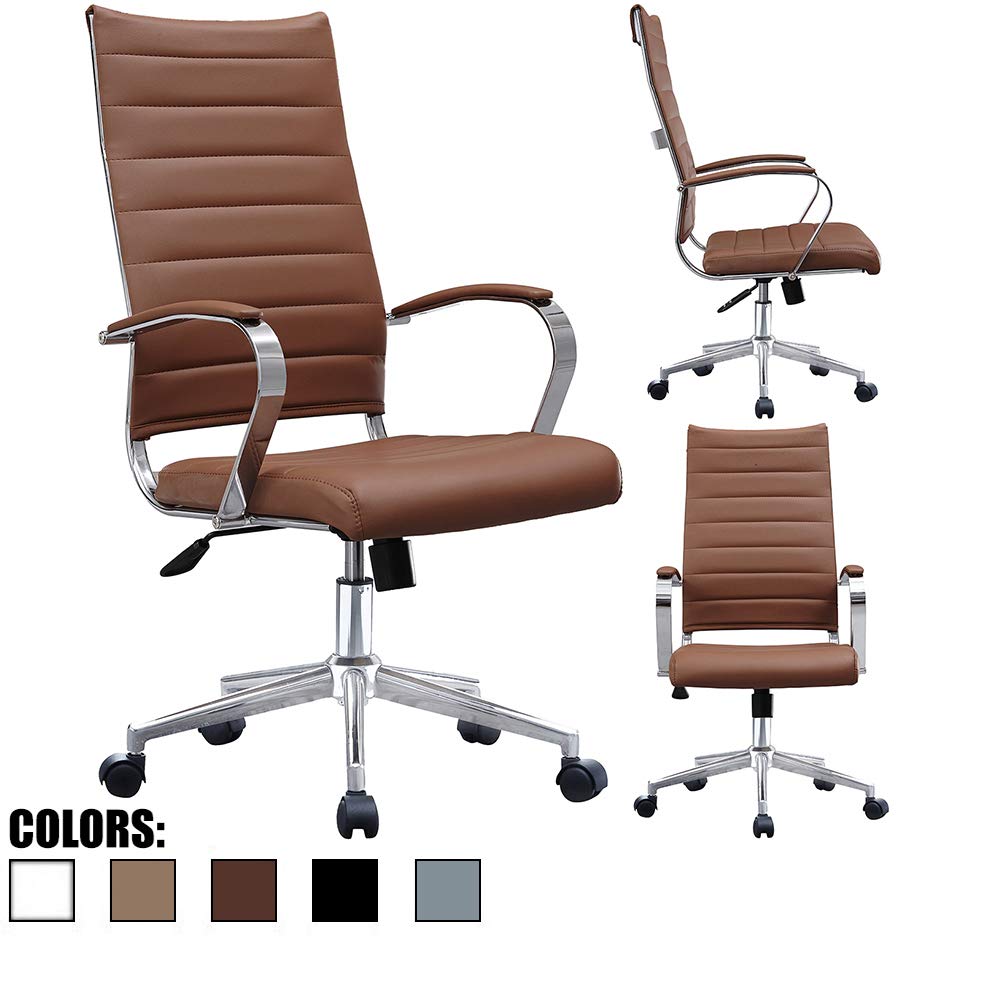 2xhome Brown - Modern High Back Tall Ribbed