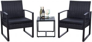 Flamaker 3 Pieces Patio Set Outdoor Wicker Patio Furniture Sets Modern Bistro Set Rattan Chair Conversation Sets with Coffee Table for Yard and Bistro (Black)
