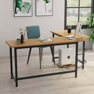 Tribesigns Modern L-Shaped Desk Corner Computer Desk PC Latop Study Table Workstation Home Office Wood & Metal (Light Walnut Brown)