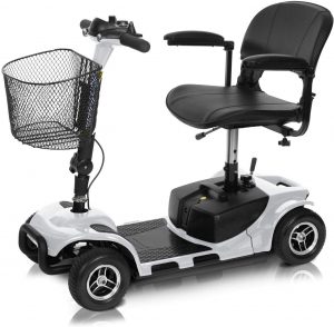 Vive 4 Wheel Mobility Scooter - Electric Powered Wheelchair Device - Compact Heavy Duty Mobile for Travel, Adults, Elderly - Long Range Power Extended Battery with Charger and Basket Included