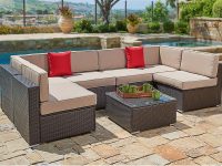 SUNCROWN Outdoor Patio Furniture 7-Piece Wicker Sofa Set, Washable Seat Cushions with YKK Zippers and Modern Glass Coffee Table, Waterproof Cover and clips, Brown