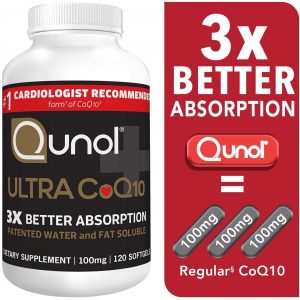 Qunol Ultra CoQ10 100mg, 3x Better Absorption, Patented Water and Fat Soluble Natural Supplement Form of Coenzyme Q10, Antioxidant for Heart Health, 120 Count Softgels