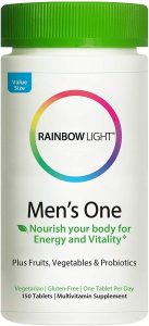 Rainbow Light Men’s One Multivitamin, Once-Daily High-Potency Multivitamin with Superfoods and Probiotics for Nutritional Support, Non-GMO Vegetarian & Gluten Free, 150 Tablet