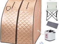 ZeHuoGe Portable Steam Sauna Kit SPA Detox 9-Level Temperature Adjustment 6-Level Time Setting 2L Steamer Digital Display Remote 220LBS Capacity of Chair US Delivery (Champagne Gold)