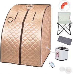 ZeHuoGe Portable Steam Sauna Kit SPA Detox 9-Level Temperature Adjustment 6-Level Time Setting 2L Steamer Digital Display Remote 220LBS Capacity of Chair US Delivery (Champagne Gold