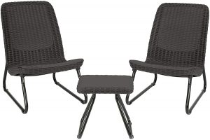 Keter Rio 3 Pc All Weather Outdoor Patio Garden Conversation Chair & Table Set Furniture, Grey