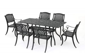 Christopher Knight Home 295848 Marietta Cast Aluminum Outdoor Dining Set, 7 Piece, Black Sand