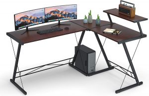 L Shaped Desk Home Office Desk with Round Corner.Coleshome Computer Desk with Large Monitor Stand,PC Table Workstation, African Walnut