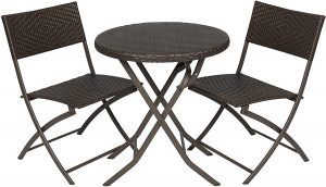 Best Choice Products 3-Piece Outdoor Patio Folding Rattan Hand Woven Bistro Set Furniture w/Table, 2 Chairs - Brown