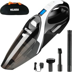WELIKERA 12V 100W Cordless Handheld Vacuum, Powerful Portable Vacuum Cleaner, Rechargeable Vacuum with Stainless Steel Filter and A Carrying Bag, Black