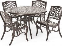 Hallandale Outdoor Furniture Dining Set, Cast Aluminum Table and Chairs for Patio or Deck (5-Piece Set)