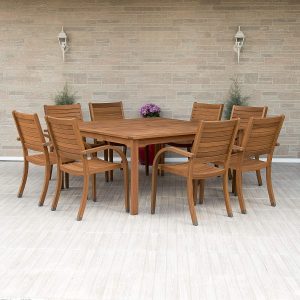 Amazonia Arizona 9 Piece Square Outdoor Dining Set |Super Quality Eucalyptus Wood| Durable and Ideal for Patio and Backyard