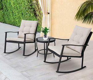 Solaura Outdoor Furniture 3-Piece Rocking Wicker Patio Bistro Set