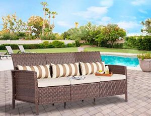 Solaura Outdoor Furniture Brown Wicker Patio Sofa